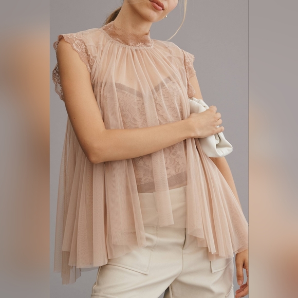 NWT By Anthropologie Godet Tulle Swing Top Color Rose Size M - Picture 4 of 8